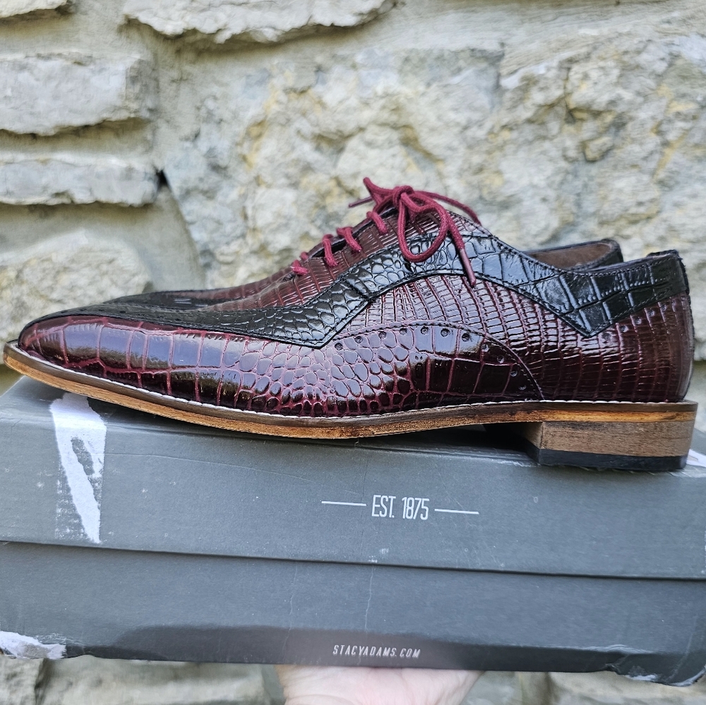 Mens Size 7M Prom Wedding Burgundy and Black Oxford Dress Shoes Snakeskin - Picture 14 of 16